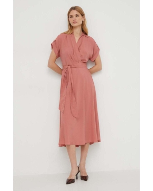 Lauren Ralph Lauren sukienka kolor różowy midi rozkloszowana