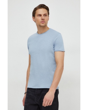 Sisley t-shirt bawełniany męski kolor niebieski gładki