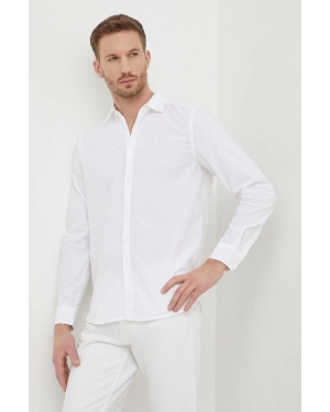 Sisley koszula bawełniana męska kolor biały slim z kołnierzykiem klasycznym