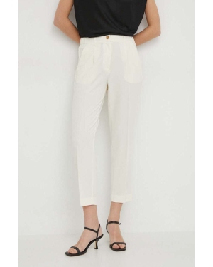 Sisley spodnie damskie kolor beżowy proste high waist