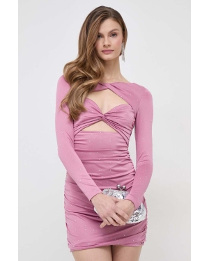 Bardot sukienka kolor różowy mini dopasowana