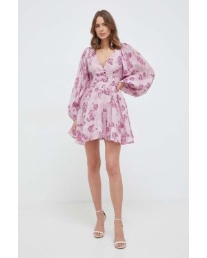 Bardot sukienka kolor fioletowy mini rozkloszowana