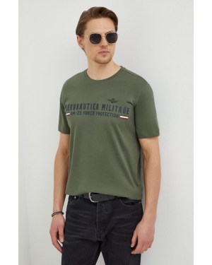 Aeronautica Militare t-shirt bawełniany męski kolor zielony z nadrukiem