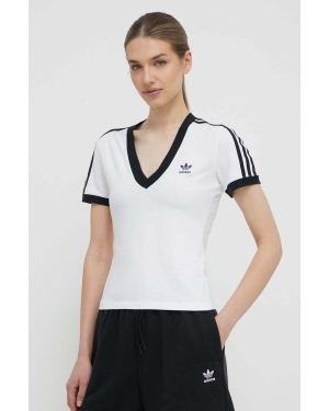 adidas Originals t-shirt 3-Stripe V-Neck Tee damski kolor biały IR8114