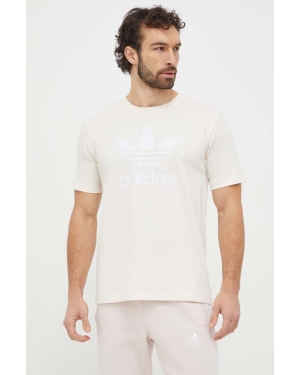 adidas Originals t-shirt bawełniany Trefoil męski kolor beżowy z nadrukiem IU2367