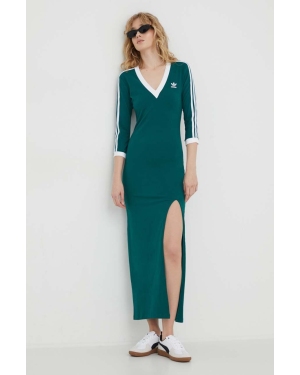 adidas Originals sukienka kolor zielony maxi dopasowana