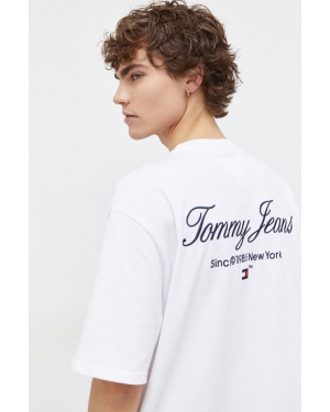 Tommy Jeans t-shirt bawełniany męski kolor biały z aplikacją