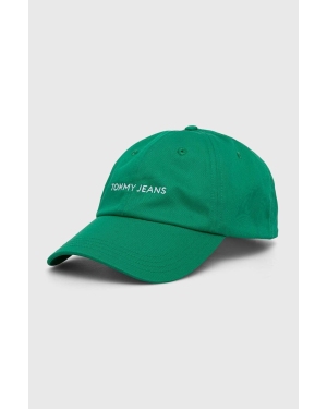 Tommy Jeans czapka z daszkiem bawełniana kolor zielony gładka