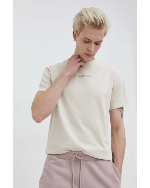 Tommy Jeans t-shirt bawełniany męski kolor beżowy z aplikacją