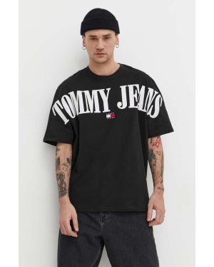 Tommy Jeans t-shirt bawełniany męski kolor czarny z aplikacją