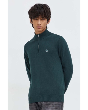 Abercrombie & Fitch sweter z domieszką wełny męski kolor zielony lekki z półgolfem