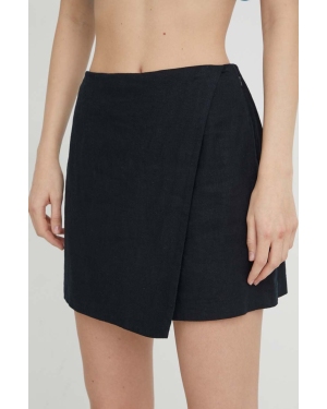 Abercrombie & Fitch spódnica lniana kolor czarny mini rozkloszowana
