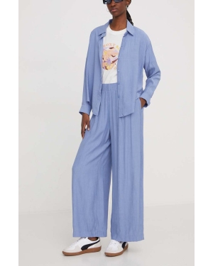 Abercrombie & Fitch spodnie damskie kolor niebieski szerokie high waist