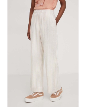 Abercrombie & Fitch spodnie lniane kolor beżowy proste high waist