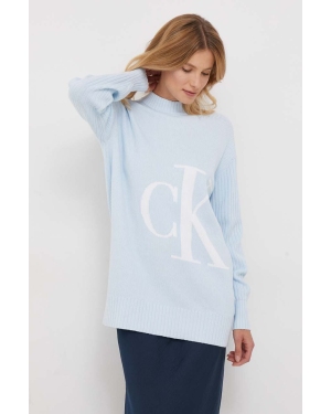 Calvin Klein Jeans sweter bawełniany kolor niebieski z półgolfem