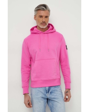 Calvin Klein Jeans bluza bawełniana męska kolor różowy z kapturem z aplikacją