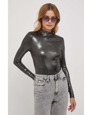 Calvin Klein Jeans longsleeve damski kolor srebrny z półgolfem