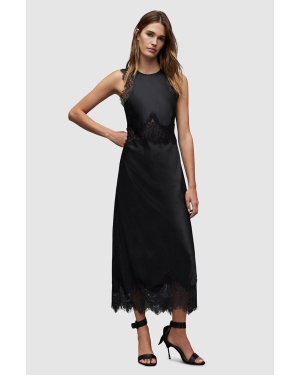 AllSaints sukienka z domieszką jedwabiu Alula kolor czarny maxi rozkloszowana