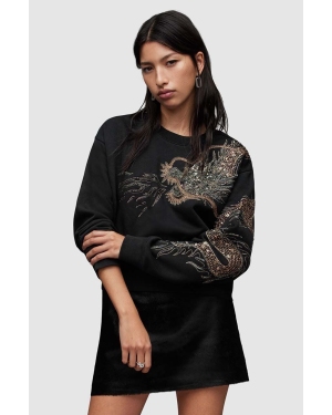 AllSaints bluza bawełniana Dragon damska kolor czarny z aplikacją