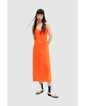 AllSaints sukienka Bryony kolor pomarańczowy midi prosta