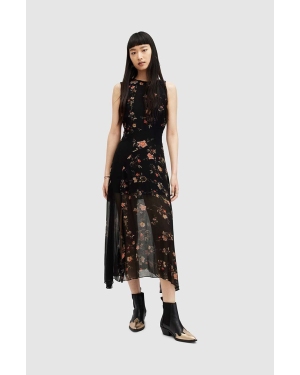 AllSaints sukienka Jules Floral Tanana kolor czarny midi rozkloszowana