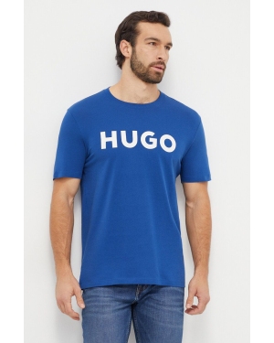 HUGO t-shirt bawełniany męski kolor turkusowy z nadrukiem
