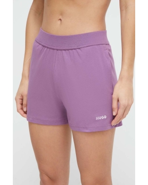 HUGO szorty lounge kolor fioletowy gładkie high waist