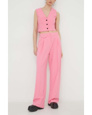 HUGO spodnie damskie kolor różowy proste high waist
