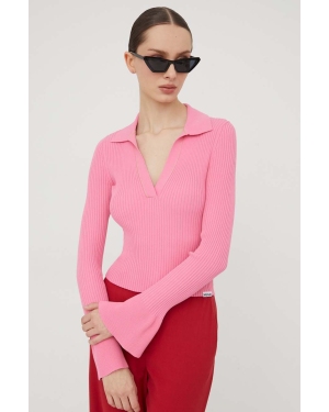 HUGO sweter damski kolor różowy lekki