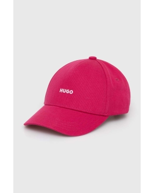 HUGO czapka z daszkiem bawełniana kolor różowy gładka