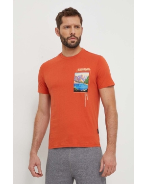 Napapijri t-shirt bawełniany męski kolor pomarańczowy z nadrukiem