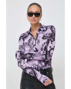 Versace Jeans Couture koszula damska kolor fioletowy slim z kołnierzykiem klasycznym