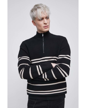 Medicine sweter bawełniany wzorzysty męski kolor czarny z półgolfem