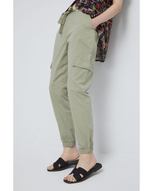 Medicine spodnie bawełniane damskie kolor zielony medium waist