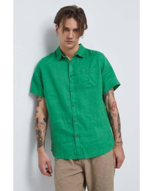 Medicine koszula lniana męska kolor zielony regular z kołnierzykiem klasycznym