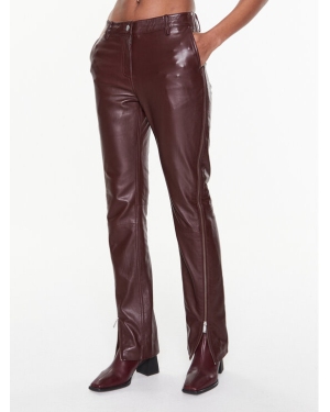 Remain Spodnie skórzane Leather Zipper RM2053 Bordowy Straight Fit