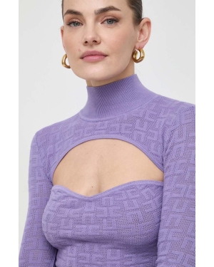 Elisabetta Franchi sweter damski kolor fioletowy lekki z golfem