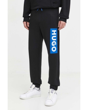 Hugo Blue spodnie dresowe bawełniane kolor czarny z nadrukiem
