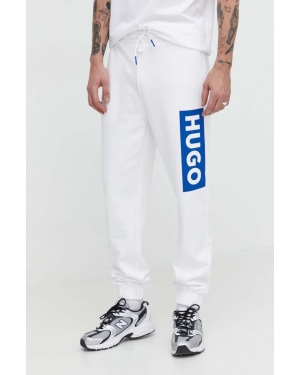 Hugo Blue spodnie dresowe bawełniane kolor biały z nadrukiem 50522365