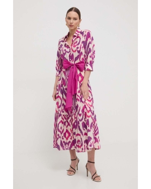 Luisa Spagnoli sukienka bawełniana kolor różowy maxi rozkloszowana