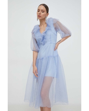 Custommade sukienka Jaquelina kolor niebieski midi rozkloszowana 999344483