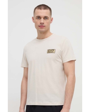 EA7 Emporio Armani t-shirt bawełniany męski kolor beżowy z aplikacją