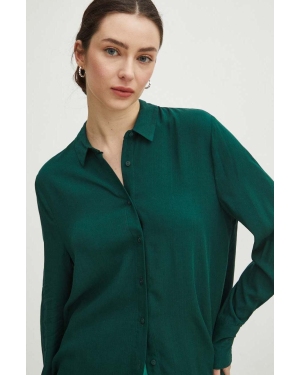 Medicine koszula damska kolor zielony regular z kołnierzykiem klasycznym