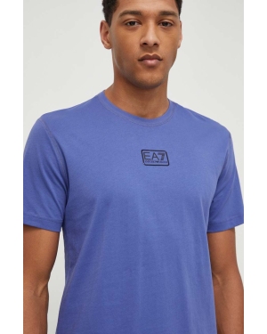 EA7 Emporio Armani t-shirt bawełniany męski kolor niebieski gładki