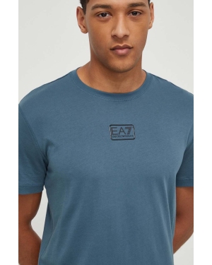 EA7 Emporio Armani t-shirt bawełniany męski kolor turkusowy gładki