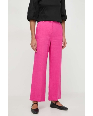 Weekend Max Mara spodnie lniane kolor różowy szerokie high waist