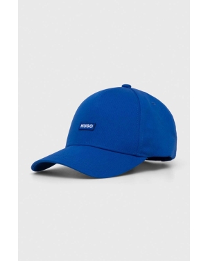 Hugo Blue czapka z daszkiem bawełniana kolor niebieski z aplikacją