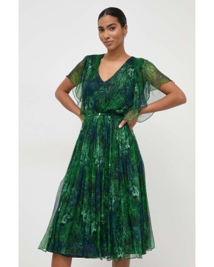 Nissa sukienka jedwabna kolor zielony midi rozkloszowana