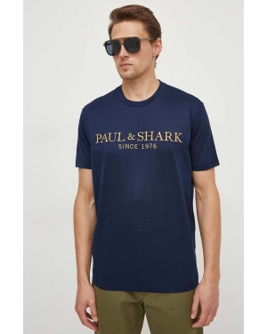 Paul&Shark t-shirt bawełniany męski kolor granatowy z aplikacją