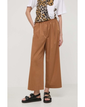 Weekend Max Mara spodnie bawełniane kolor brązowy szerokie high waist